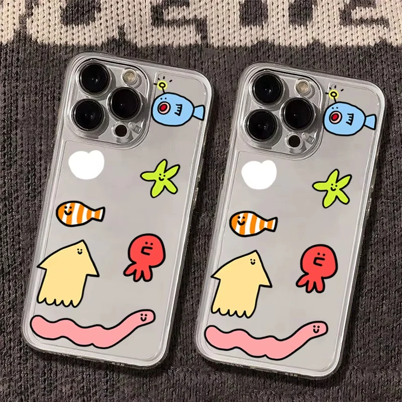 만화풍 바람 바다 생물 귀여운 아이폰 16 15 Pro Max 14 13 12 Mini 11 Pro Max 7 8 Plus XS XR X 투명 케이스