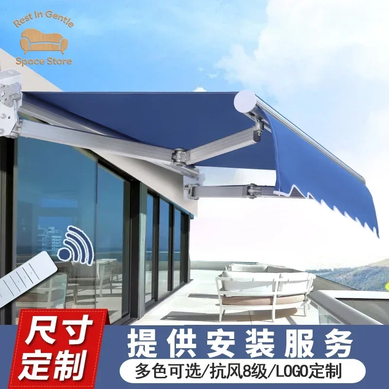 Outdoor retractable and retractable electric hand operated door with sunshade, sun and rain protection, courtyard balcony tent