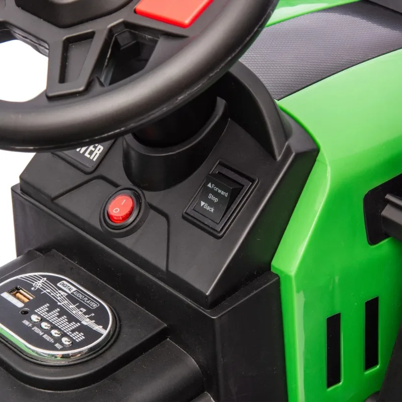 Elektryczny traktor dla dzieci 24V z 4 w 1 funkcjami budowlanymi, pilotem, 3 prędkościami, muzyką, światłami LED, dla dzieci od 3 lat