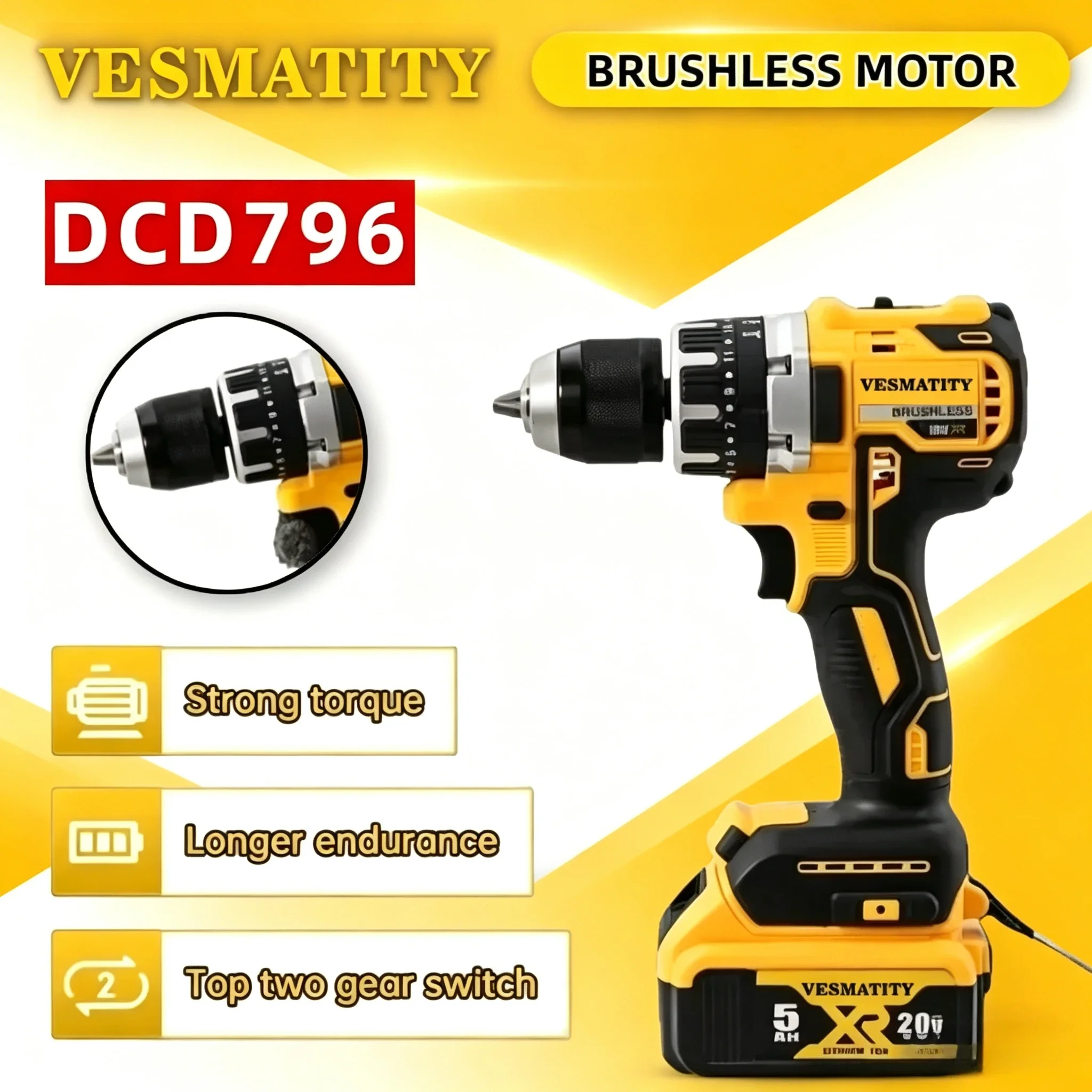 DCD796  Brushless Impact Electric Drill Multifunctional Cordless Screwdriver Rechargeable For Dewalt Battery Power Tools