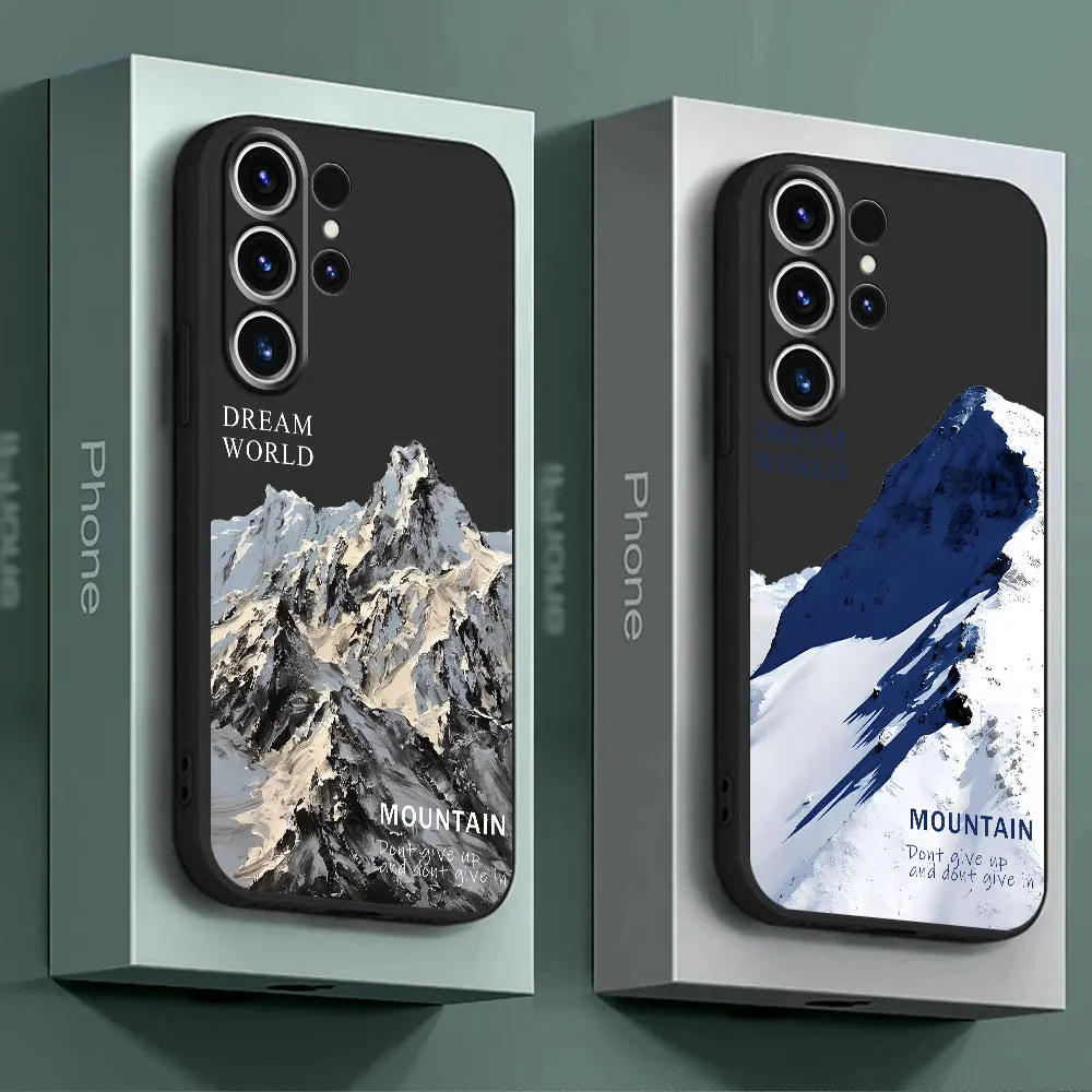 เคสกันกระแทกสีดำนิ่มสำหรับ Samsung Galaxy S24 S21พิเศษ5G S21 FE S22 S20บวก S23 S24พิเศษพร้อมฝาครอบภูเขาหิมะ