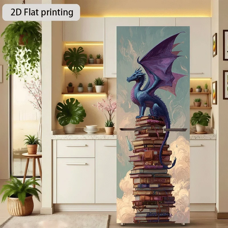 [2D Flat Printing] Refrigerator Sticker Dragon Occupies Book Tower Cloud Theme Design Wall Sticker Decoration Wallpaper Self-A
