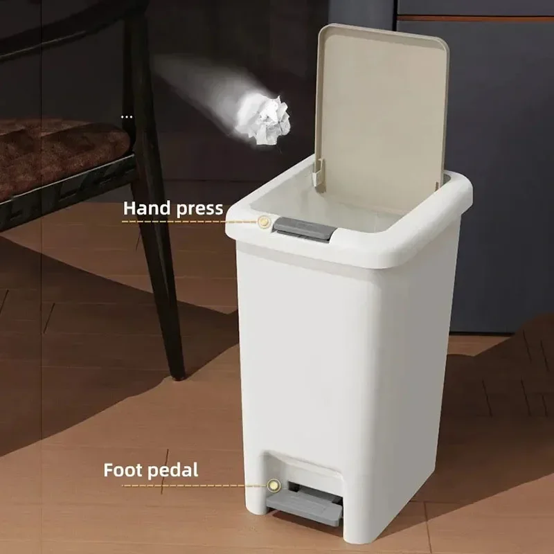 Plastic Foot Pedal Waste Bins Large Capacity Trash Can Press-type Kitchen Bathroom Garbage Bins Household Paper Box Garbage Bin