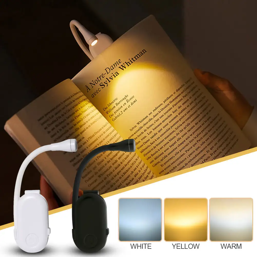 USB ricaricabile Mini Book Light 3 temperature di colore dimmerabile luce di lettura Clip on Book Lamp Portable LED Noverty Night Light