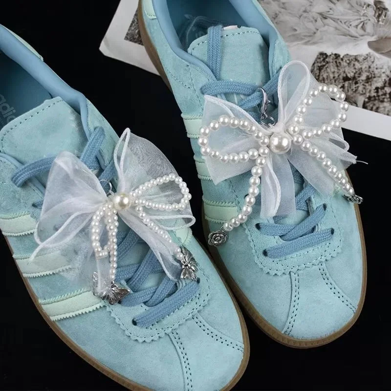 

Fashion Shoe Laces Charms Sneakers Decorative Silk Ribbon Pearl Bow Shoe Charm Accessories Metal Pendant Shoe Decorations