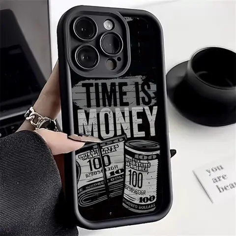 Phone Case For iPhone 17 16 15 14 12 11 13 Pro Max Time is Money Printed Soft Cover For iPhone 17 Air 16E 7 8 Plus X XS Case