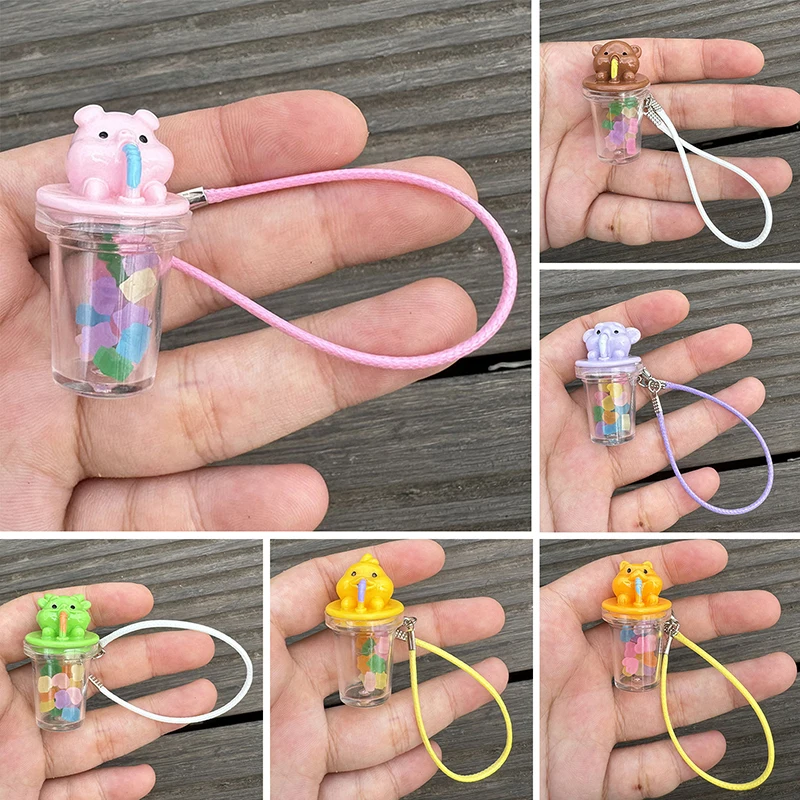 Cartoon Animals Mini Water Cup Model Pendant Cute Kettle Figures Dollhouse Accessories Plush Doll Dress Up Toy Neck Decoration