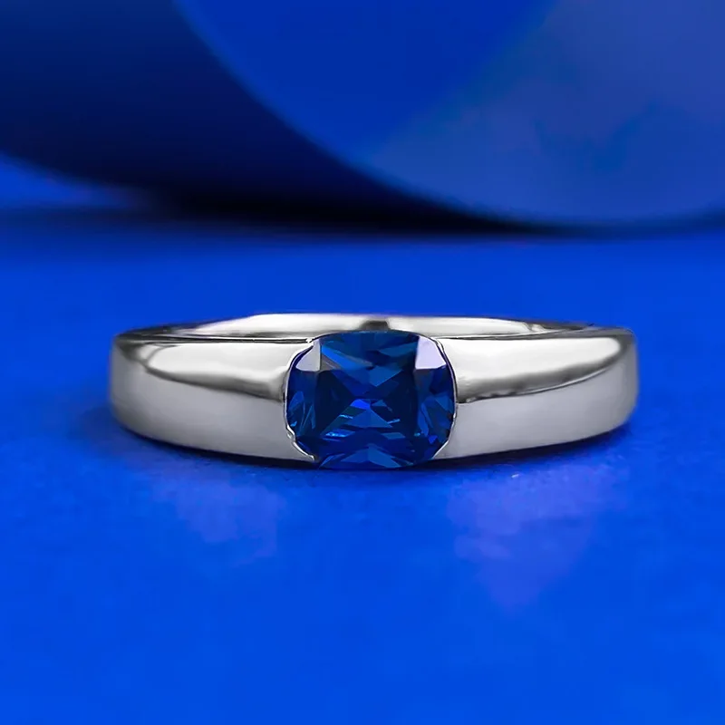 Yaranyan 100% 925 Sterling Silver 5 * 6 MM Lab Sapphire High Carbon Diamonds Gemstone Wedding Band Engagement Ring Fine Jewelry