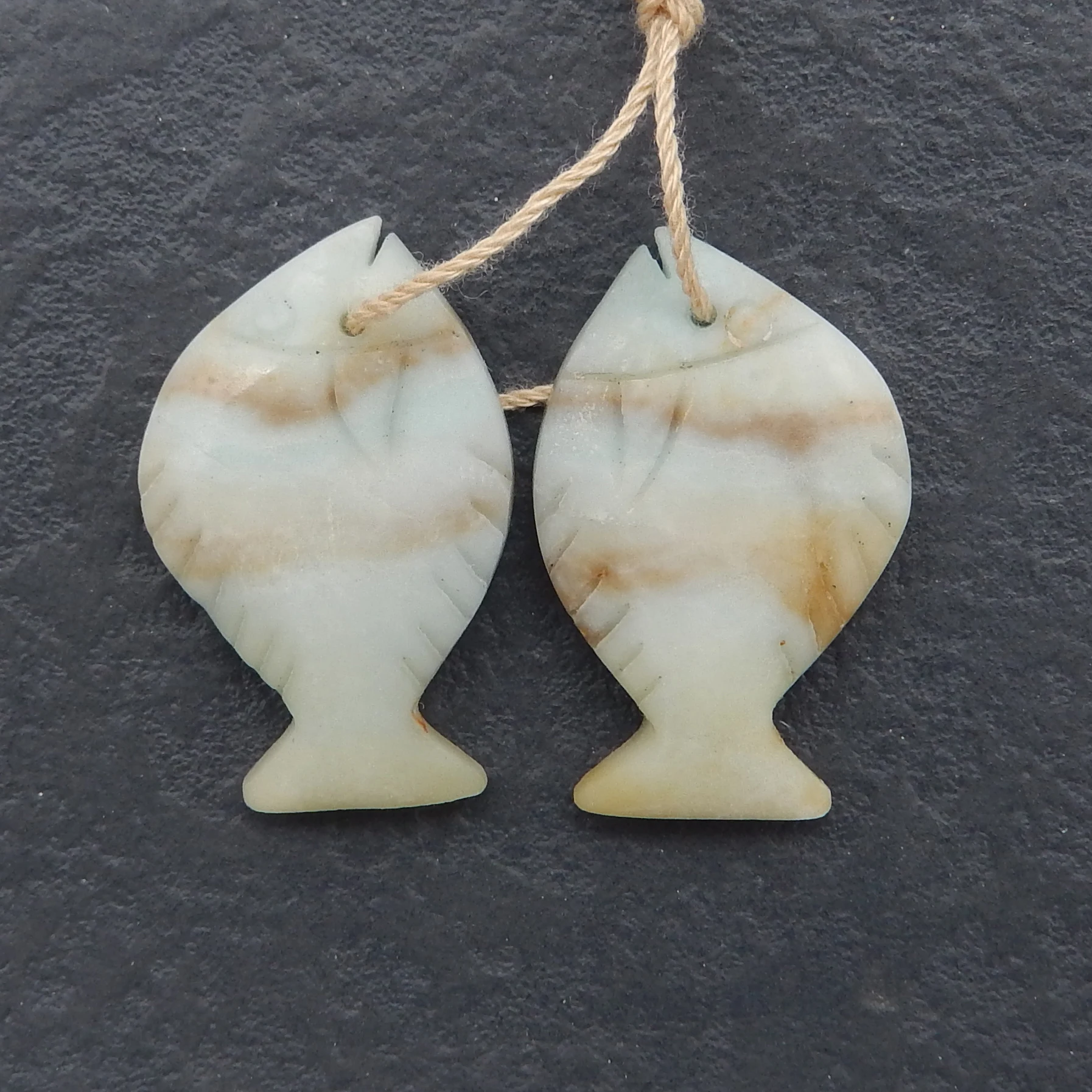 Natural Amazonite Fish Shape Carving Earrings for Women,  Gemstone Earrings Beads for Jewelry Making