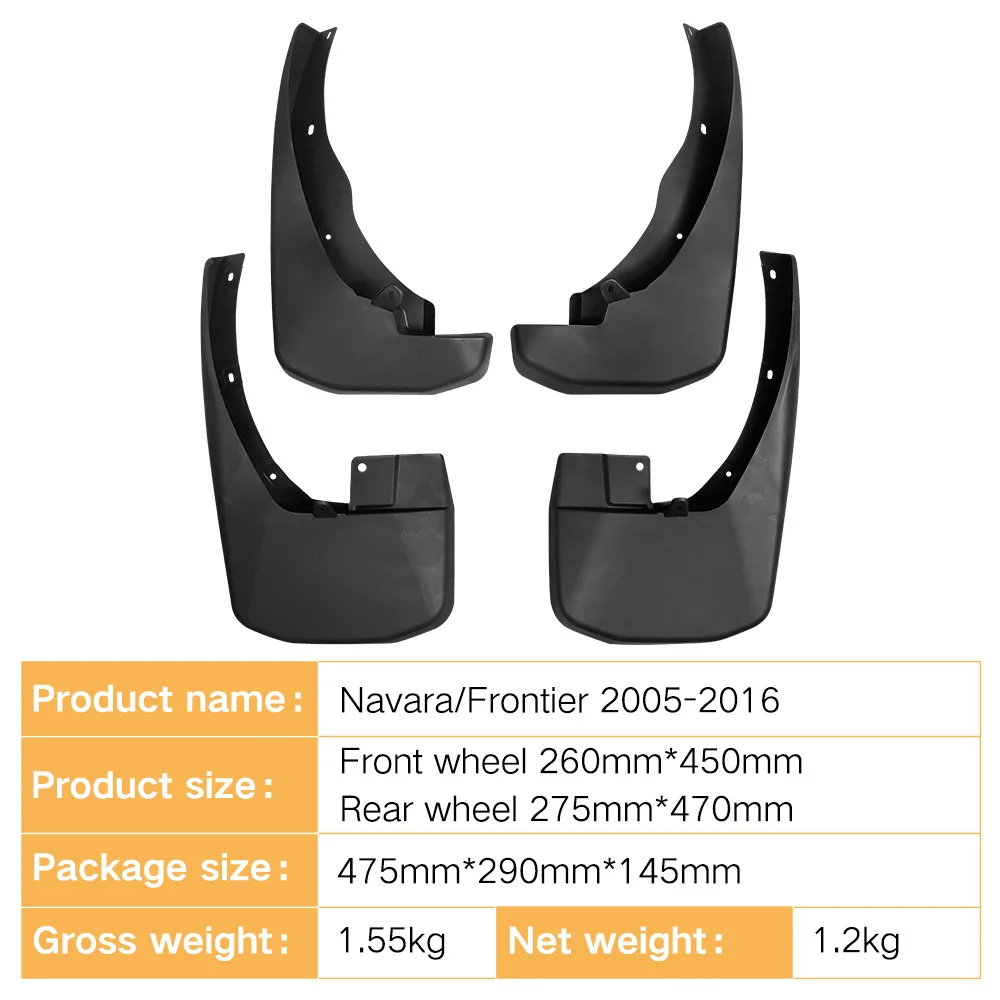 Auto Splash Guards Mud Flaps Fender Mudguard for Nissan Navarre Frontier 2005-2016 Thickened Anti Impact Parts