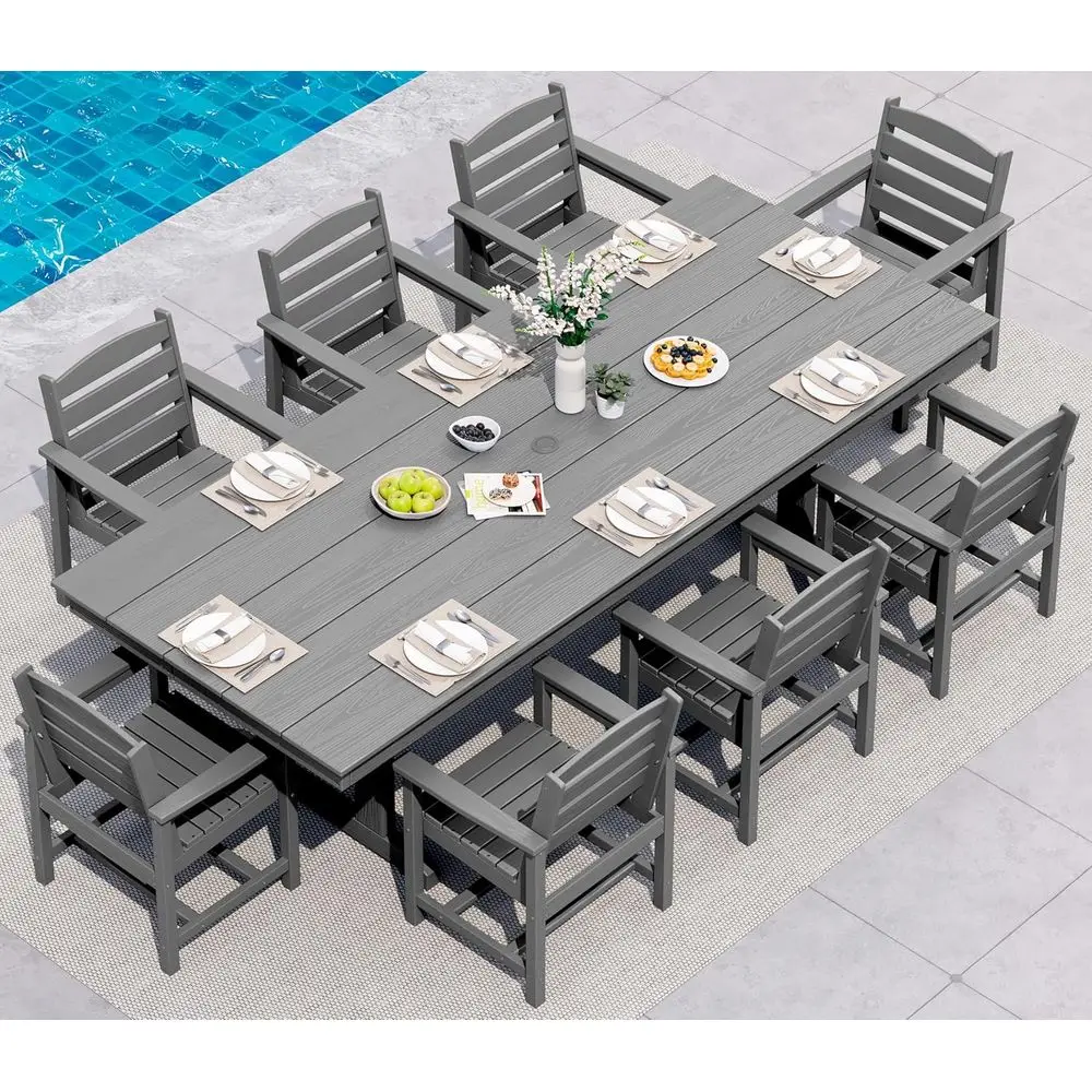 

9 Piece Outdoor Dining Set, 84" HDPE Outdoor Table and Chairs or 8，All Weather Patio urniture Set with Umbrella Hole or Backyard