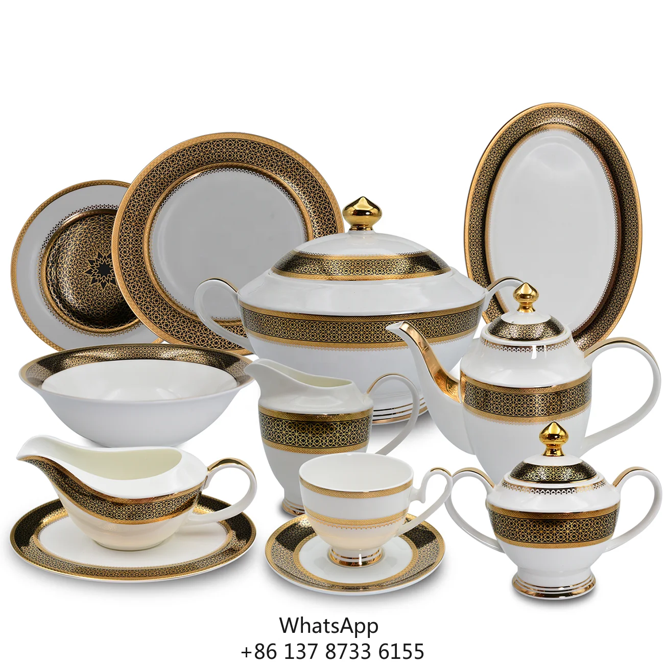 

98 Pcs Embossed Gold Dinner Set Porcelain Golden Luxury Bone China Royal Dinnerware