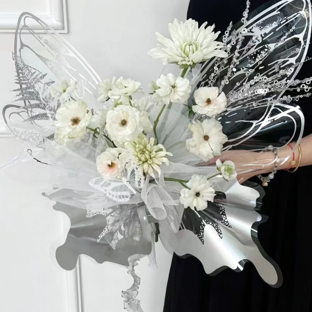 Fashionable Butterfly Shaped Bouquet Wrap Clear Plastic Material Floral Packaging Sheets For Celebration Gift Floral Decoration