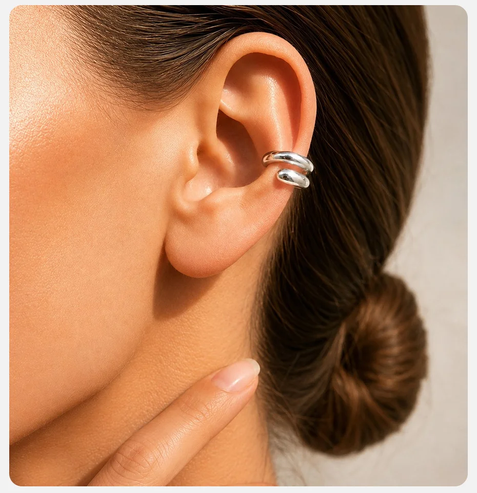 Vnox 1 Stück Punk-Ohrklemme für Frauen, Geometrischer Doppelschicht-Ohrclip ohne Piercing, Knorpel-Ohrring, Y2K-Schmuck – Detail 3