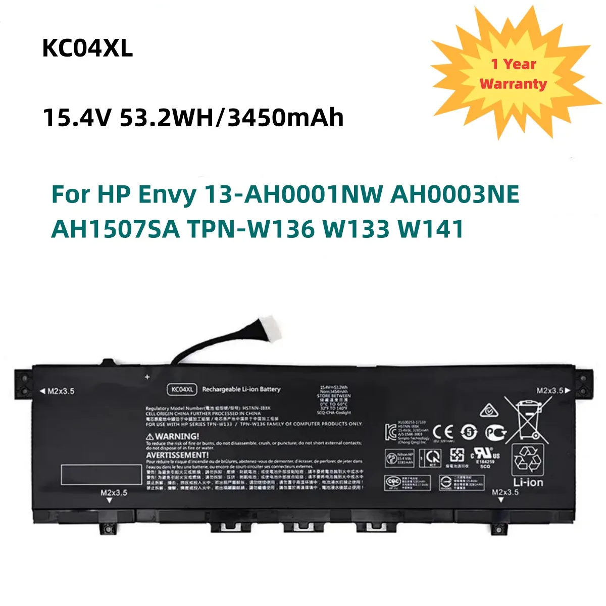 KC04XL Laptop Battery For HP Envy 13-AH0001NW AH0003NE AH1507SA TPN-W136 W133 W141 L08544-2B1 1C1 HSTNN-DB8P L08496-85 53.2WH