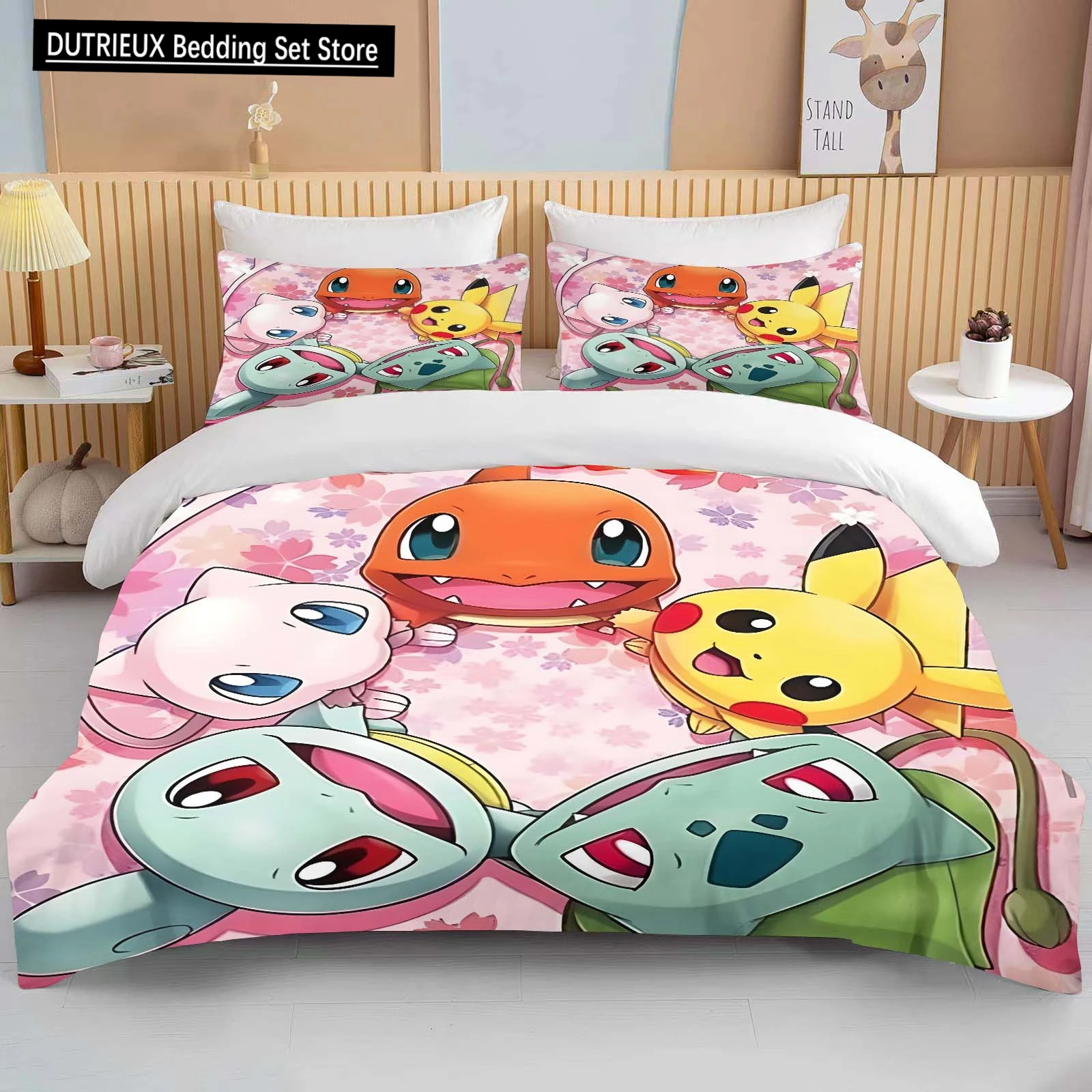 

10 Sizes Pokémon Pikachu Printed Bedding Set Cartoon Anime Microfiber Bed Set Pillowcase Adult Bed Cover Bedroom Bed Set Duvet