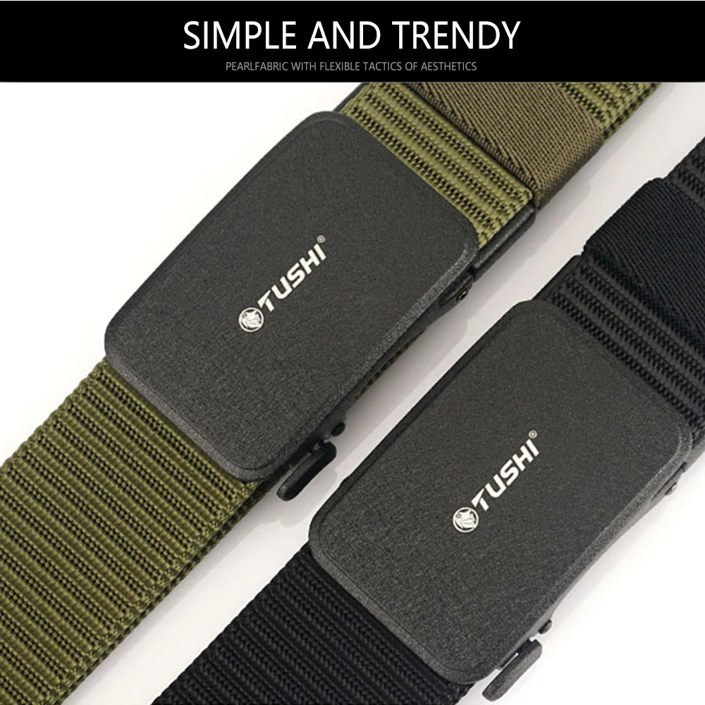 TUSHI-Cinto Tático com Fivela Automática para Homens, Resistente, Stretch, Nylon, Militar, Caça, Golfe, Esportes, Exército, Metal, Acessórios, Novo