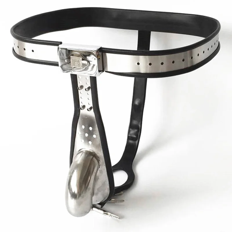 Adjustable Waist Stainless Steel Silicone Male Chastity Belt Cock Cage Penis Lock Underwear BDSM Bondage Adult Sex Toys For Men