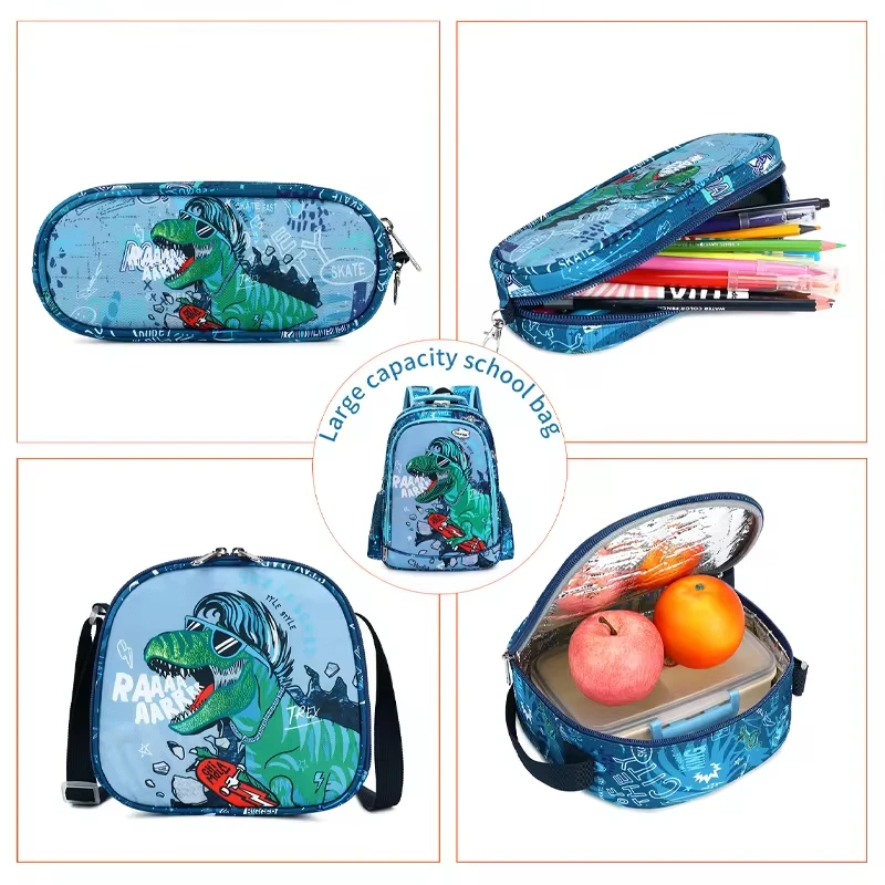 High Quality New Arrivals School Backpack Set Dinosaur Cartoon Bag Schoolbags Kids Backpack 3PCS,A Backpack,A Pen Bag,A Meal Bag