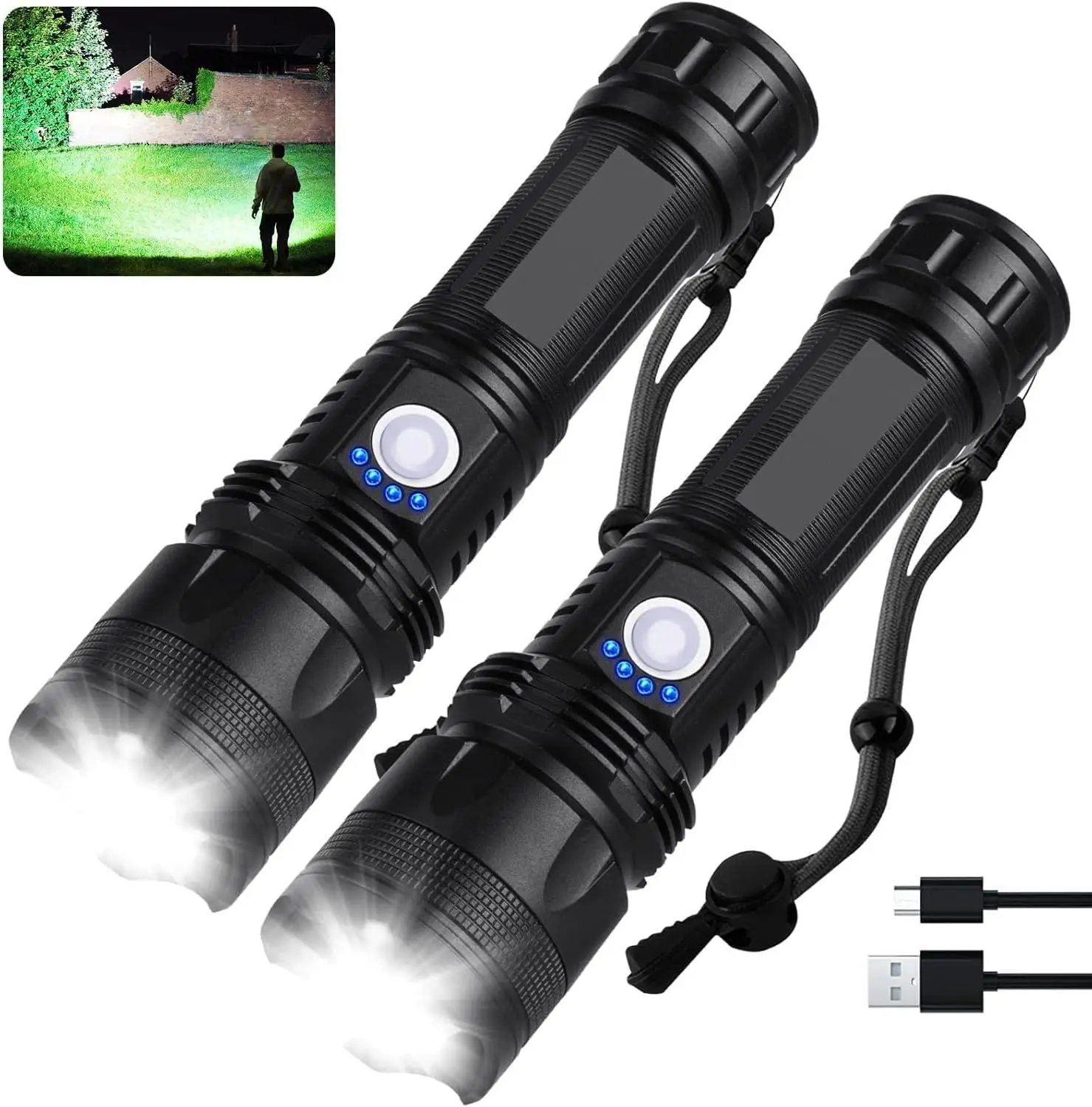 

Super Bright 90,000 Lumens Rechargeable Flashlight 2 Pack with 5 Modes & Waterproof Design