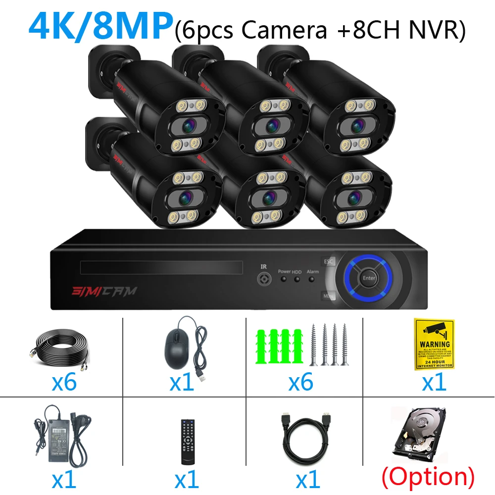 4K Beveiligingssysteem Nvr Kit Ultra Hd 8mp Poe Metalen Straat Waterdichte Audio Kleur Nachtzicht Cctv Videobewaking Camera Set