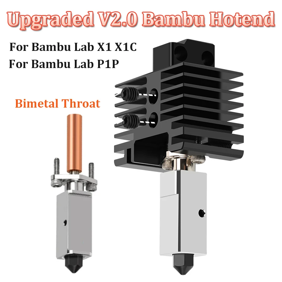 Upgraded V2.0 Hotend Kit For Bambu Lab X1 X1-Carbon Combo P1P Bambu Lab Print Head J-head Bimetal Heatbreak 3D Printer Parts