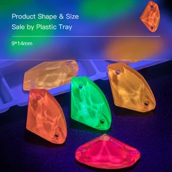 10pcs/Pack 09X14mm Neon Glass Diamond Flatback Stone Sew on Crystal Rhinestone Sewing Beads For Needlework For Dress Decoration