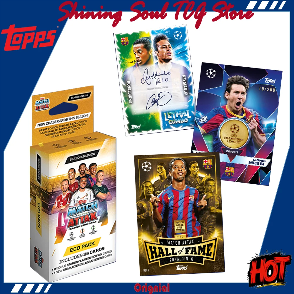 

Подлинные топы нового сезона 2025-26, серия Attax UCC Champions League ECO Pack, коллекционная карточка для футбола, карта Месси Yamal Mbappé