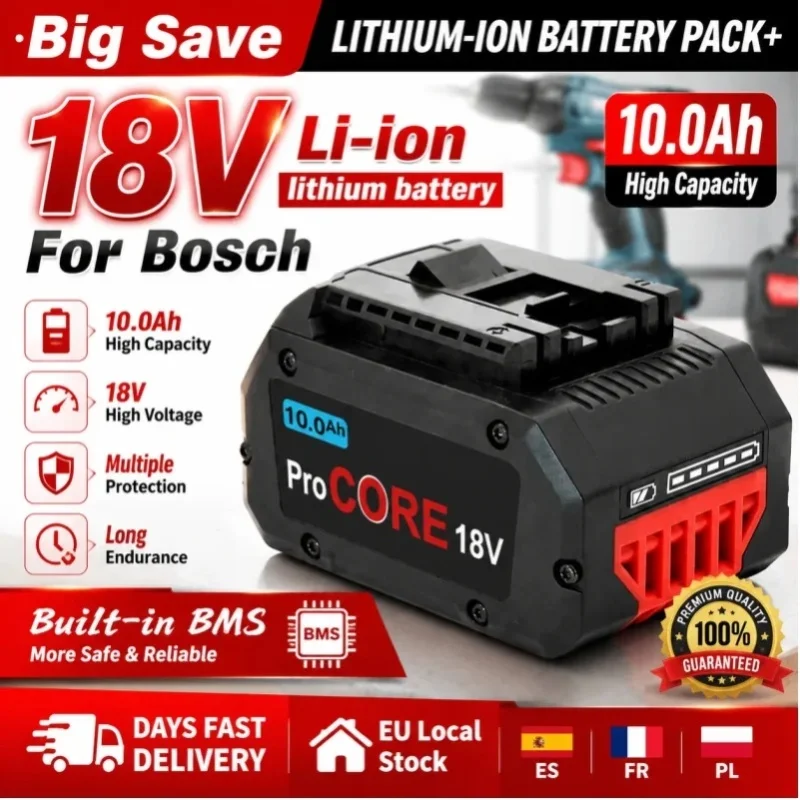 18V 10,0Ah 21700 Lithium-Ionen-Akku, wiederaufladbarer Ersatzakku mit hoher Kapazität, kompatibel mit Bosch ProCORE Akku-Profi-Elektrowerkzeugen BAT609 BAT618 GBA18V8, integrierter