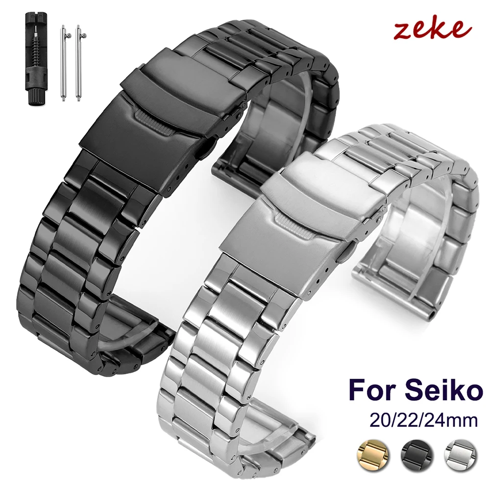 Bracelet en acier inoxydable noir argenté, 20mm, 22mm, 24mm, pour Seiko, Jubilee, Oyster Belt, accessoires de montre pour hommes
