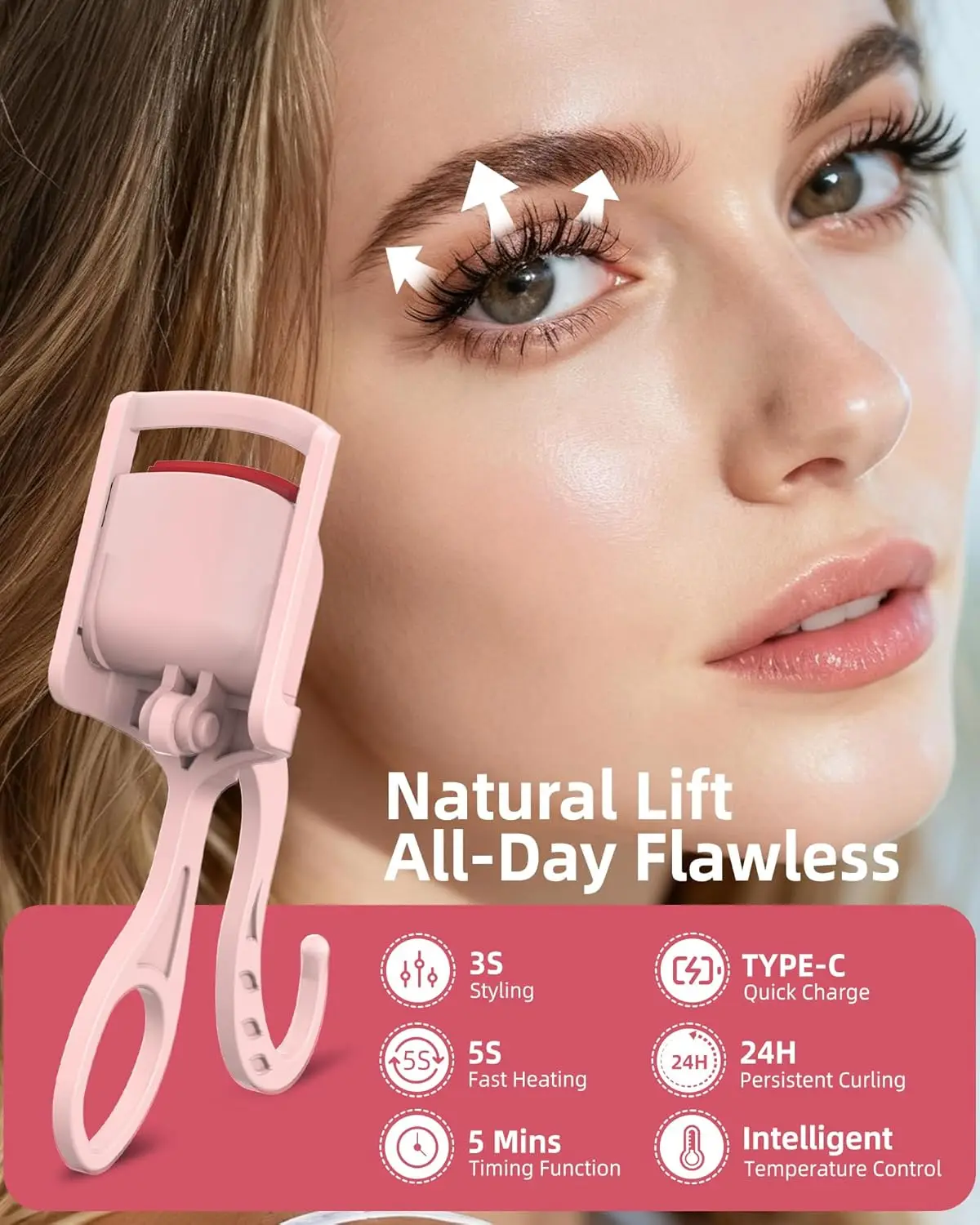 

Electric Heated Eyelash Curler Long Lasting Quick Natural Curling Eye Lashes With USB Rechargeable Safe Eye Lash Curler