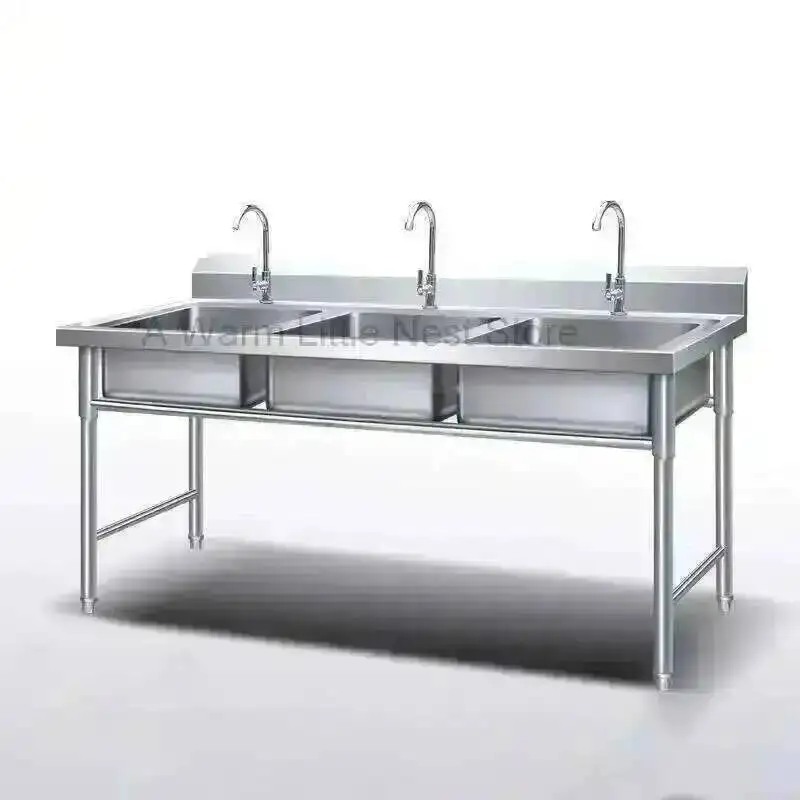 School Steel Sinks Stainless Commercial Modern Kitchen Canteen Washbasin Kitchen Accessories Luxury Home Three-slot Washbasin GL