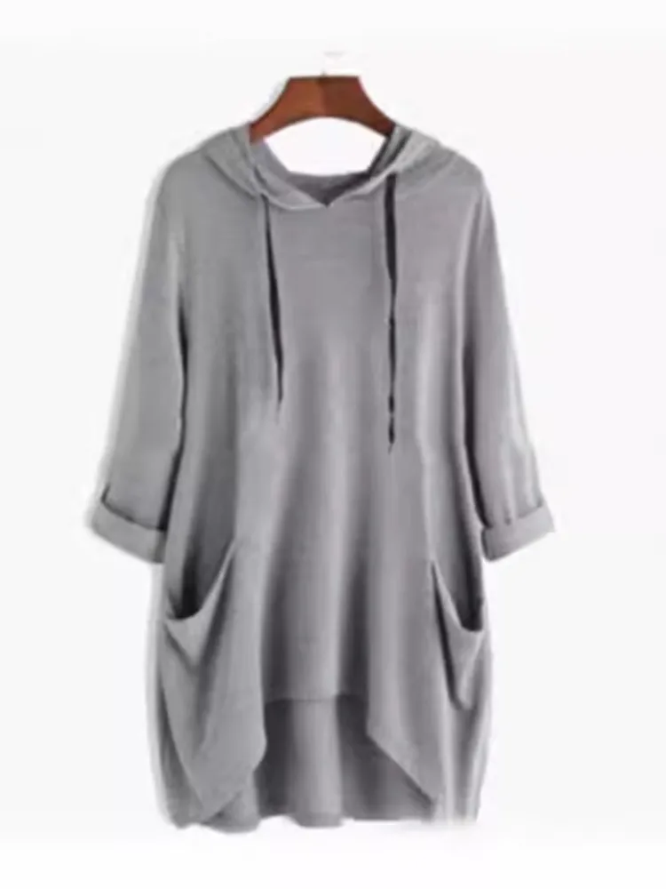 Casual Loose Workout Hoodies Long Hooded Top Women Fashion Solid Color Long Sleeve Sweatshirts Autumn Winter Female Pullover