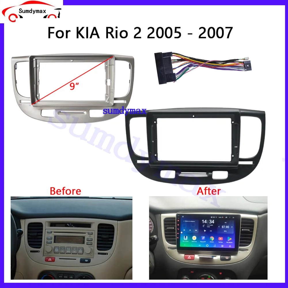 

2Din android Car Radio Fascias For KIA Rio 2006-2007 car panel Installation Panel Trim Kit Dash Frame DVD Gps Mp5 with cable