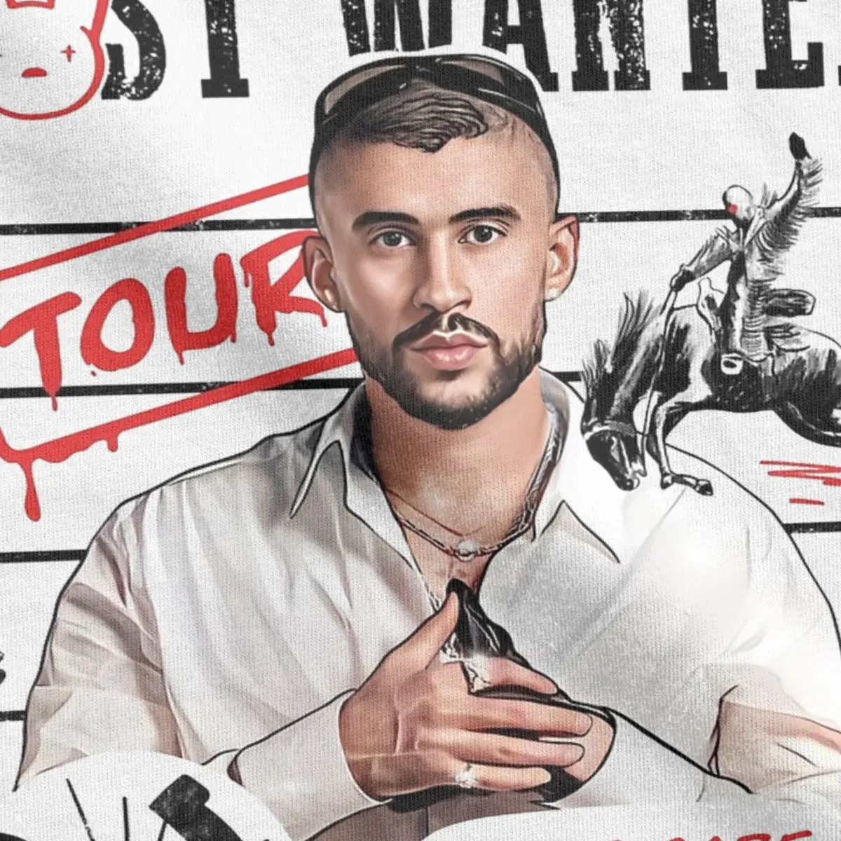 Bad Bunny Most Wanted Tour 2024 T-Shirts for Men Leisure Cotton Tee Shirt Round Collar Short Sleeve T Shirts Clothes image 3