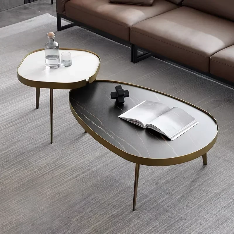 Golden Smooth Corner Square Oval Center Table Living Room Ceramic Industrial Cocktail Table