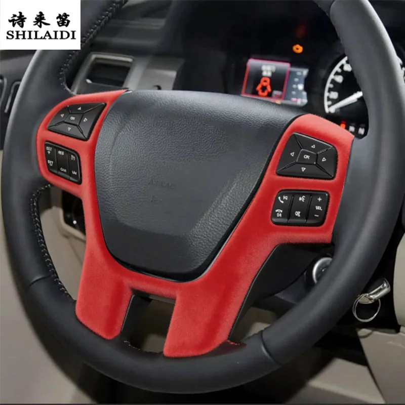 Suede leather Car Wrapping ABS For Ford EVEREST 2015-2020 Gear Shift Knob Head Cover steering wheel frame Sticker Trim Interior