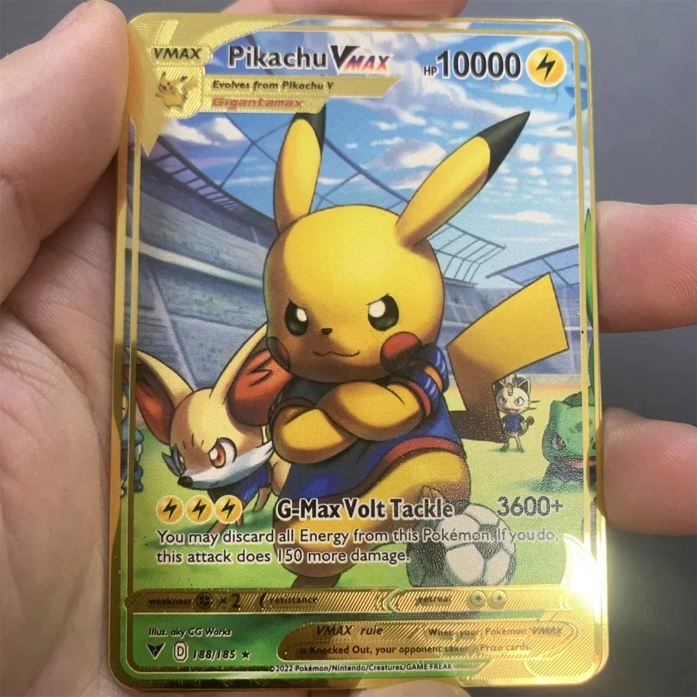 New Pikachu DIY Golden Pokemon Metal Card Arceus Charizard Iron Vmax Vstar Mega Pokmo Letters Kids Gift Game Collection Cards