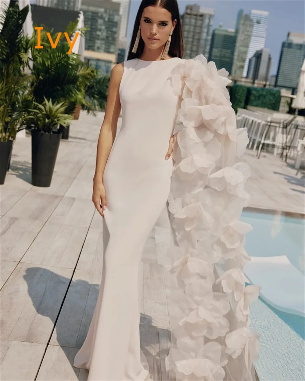 Robe de soirée sirène personnalisée, classique, en Jersey blanc, à la mode, col rond, sans manches, robe de soirée de haute qualité, célébrité