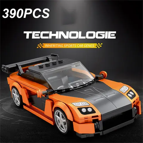 390PCS RX7 스포츠카 빌딩 블록 크리 에이 티브 도시 차량 클래식 자동차 모델 벽돌 데스크탑 디스플레이 장난감 어린이 휴일 선물