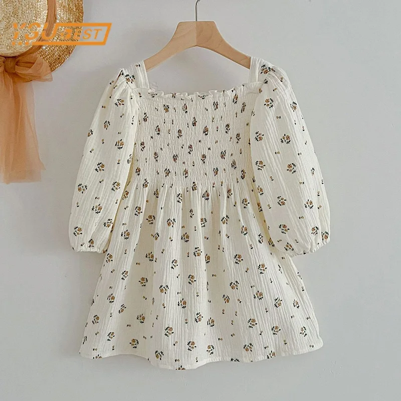 Spring Autumn Kids Baby Girls Long Sleeve Sweet Rose Printing Princess Dress Casual Baby Girls Dress Children Clothes Dress