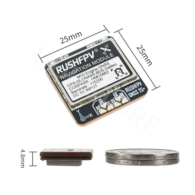 RUSHFPV GNSS PRO UBX NMEA Dual Protocol GPS Module Built-in Ceramic Antenna Compass 25X25mm for RC Airplane FPV Long Range