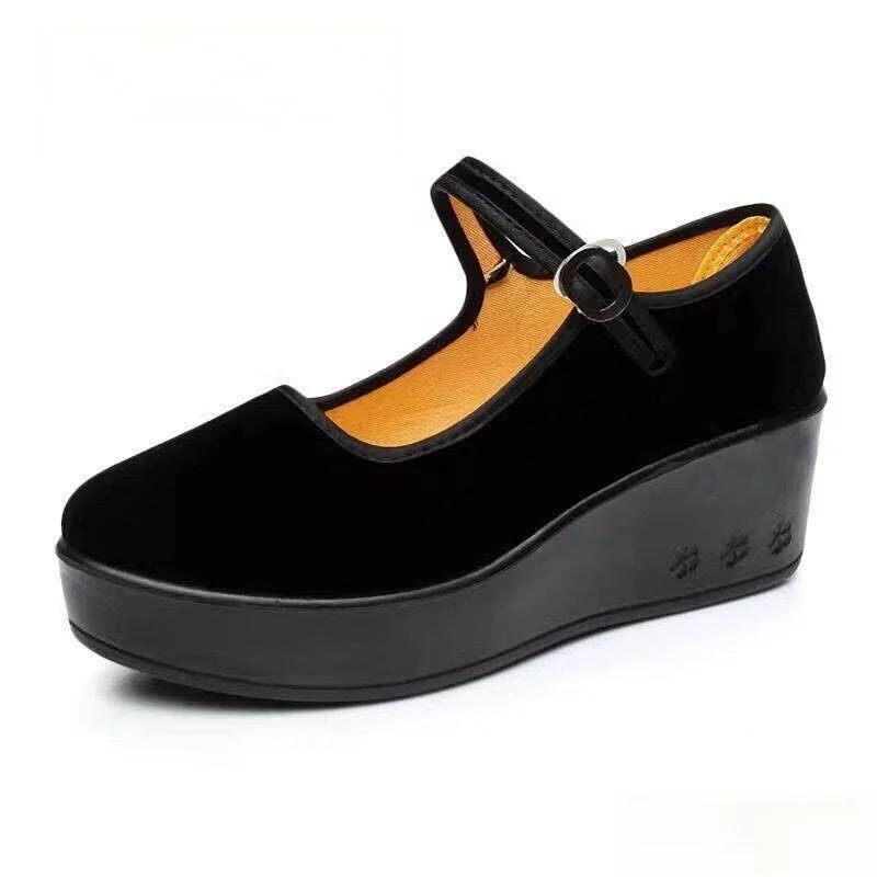 Beijing Ladies Thick Heel Work Shoes Comfortable Non-Slip Soft Bottom Traditional Cloth Footwear for Office And Casual Use