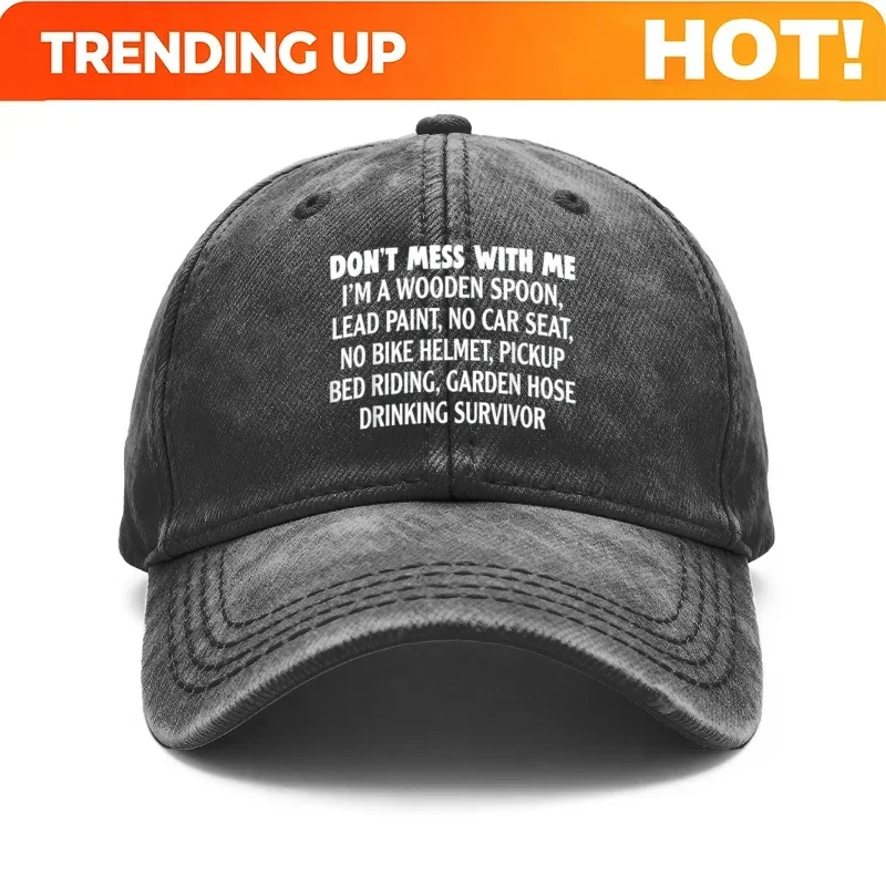 Vintage Washed Unisex Baseball Cap, With Don'T Mess With Me, Spoon Lead Paint Print, Retro Typography Design, Adjustable