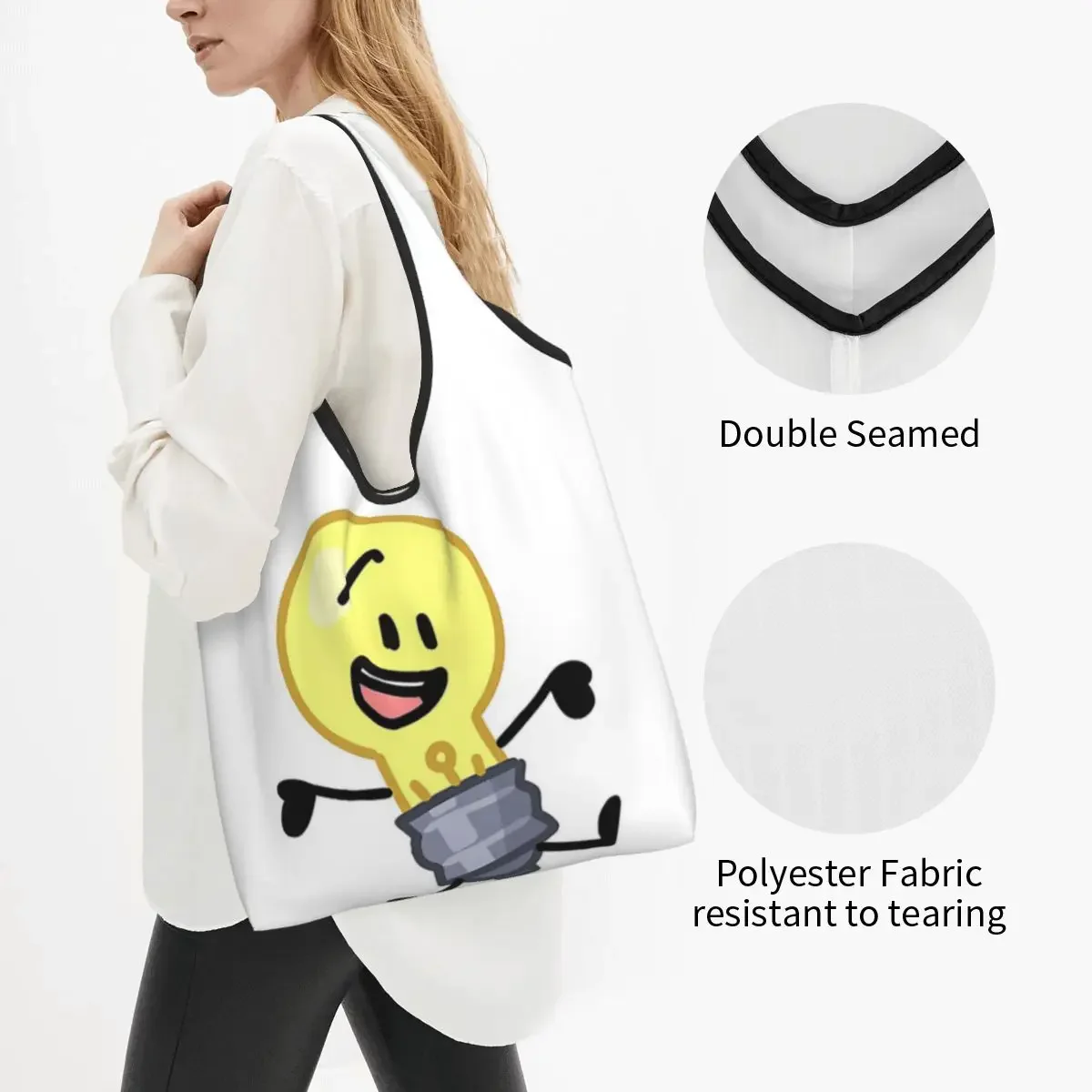 BFDI Inanimate Insanity , All Characters Portable Tote Shopping Bags Foldable Shopper Bag Grocery Handbag Shoulder Bag