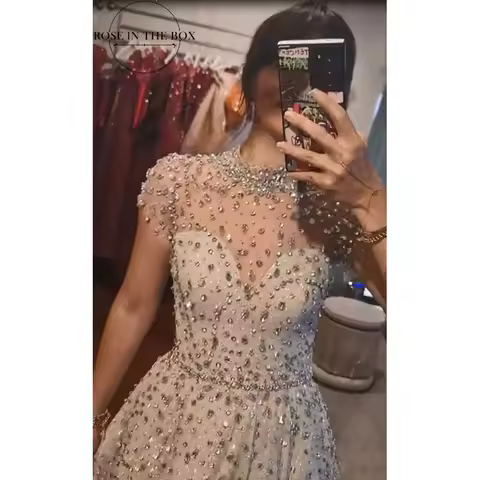 ROSEINTHEBOX Customized Luxury Evening Dresses 2026 Short Sleeve Corset فساتين سهره Beaded Party Prom Dress for Women