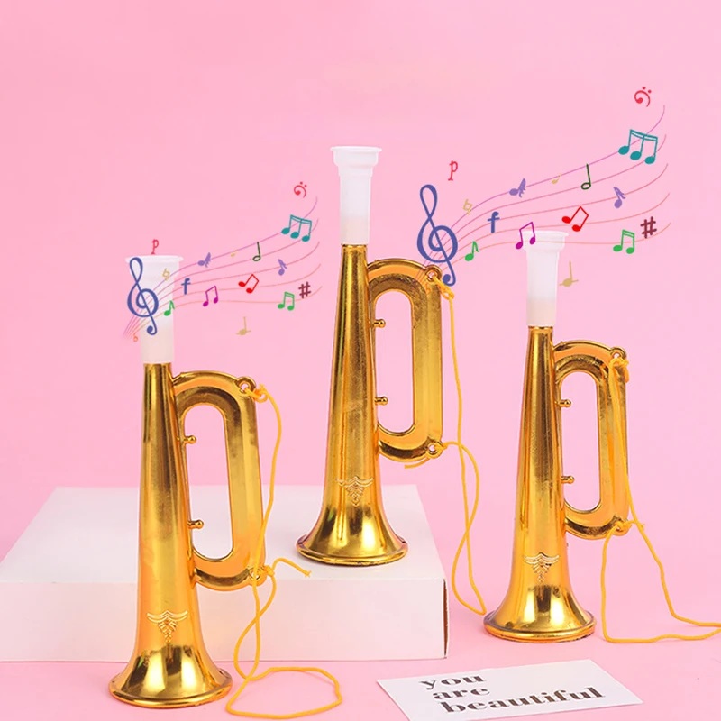 3Pcs/bag Children Golden Plastic Horn Trumpet Fun Holiday Party Musical Instrument Toy Cheering Prop For Parties Sports Events