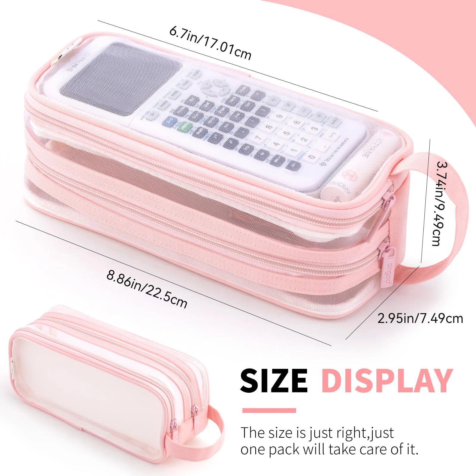 Large Mesh Pencil Case Double Layer Transparent Pencil Pouch, Handheld Multifunctional Cosmetic Bag, Suitable for School Office image 2