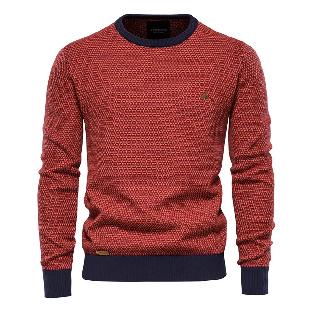 AIOPESON Cotton Spliced Pullovers Sweater Men Casual Warm O-neck Quality Mens Knitted Sweater Winter Fashion Sweaters for Men