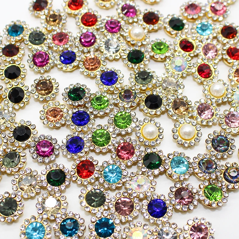 8mm-12mm Sunflower Sewing Claws Rhinestone Crystal Glass Beads Buttons Mixed Color Stones Sewn on Rhinestones for Clothes Sewing